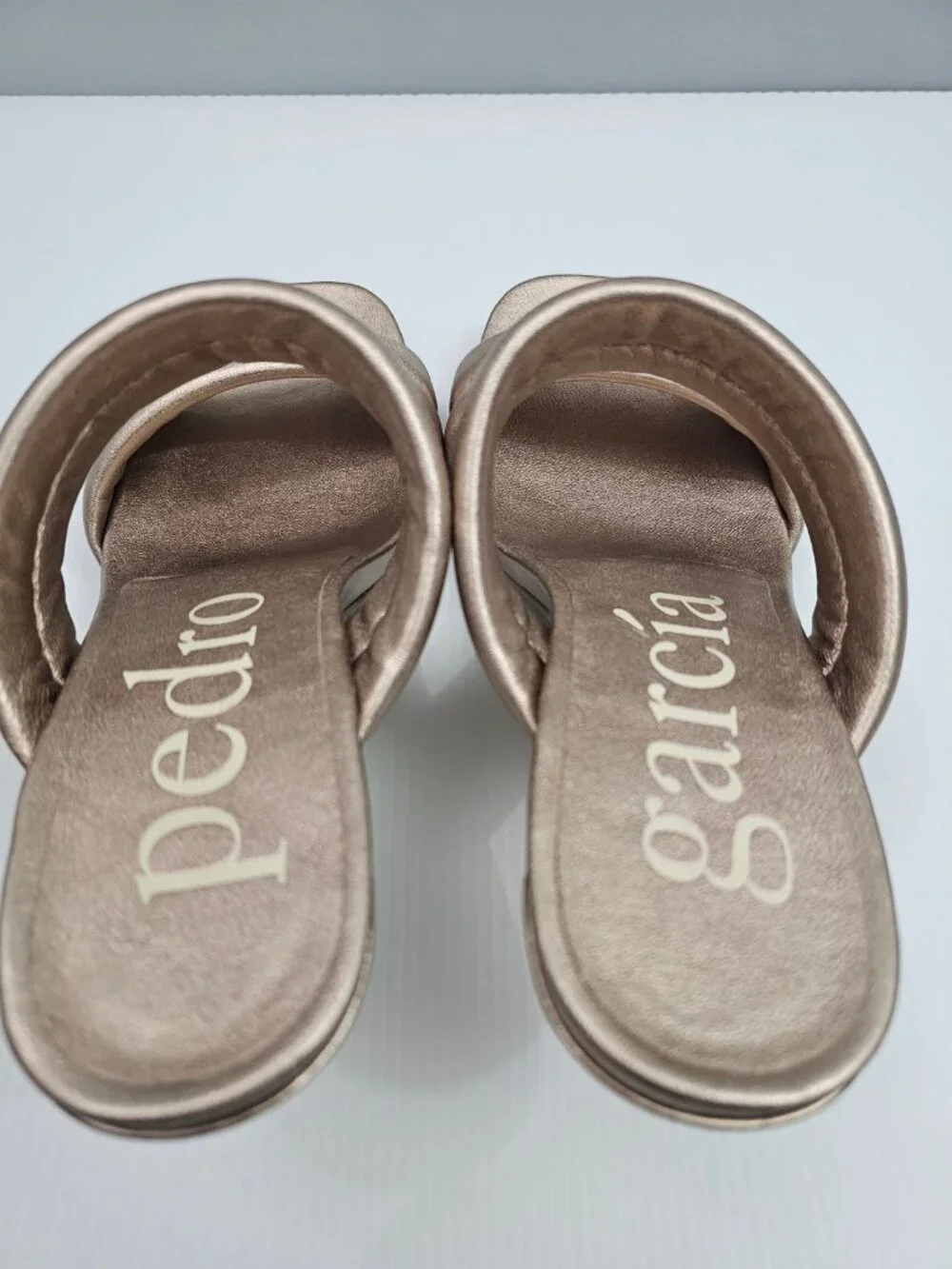 Pedro Garcia Napa Dual Band Mule Sandal EU 39 Metallic Rose Gold Heeled Slide